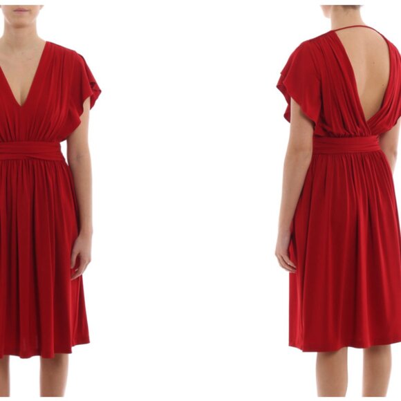 NWT Alberta Ferretti Red draped viscose  MIDI Dress - 42 (US 6) - Picture 3 of 9